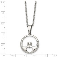 Chisel Stainless Steel Polished Necklace with CZ Claddagh Pendant on a Cable Chain, 20" view 5