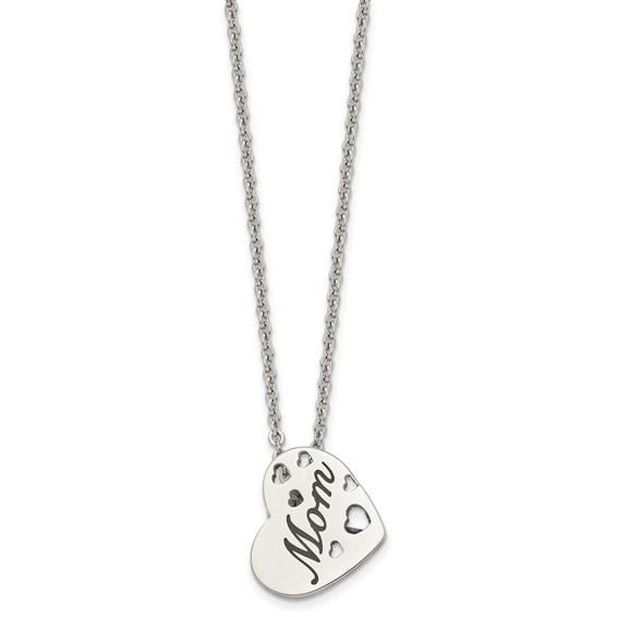Chisel Stainless Steel Polished Enameled Mom Heart Pendant on a 20 inch Cable Chain Necklace