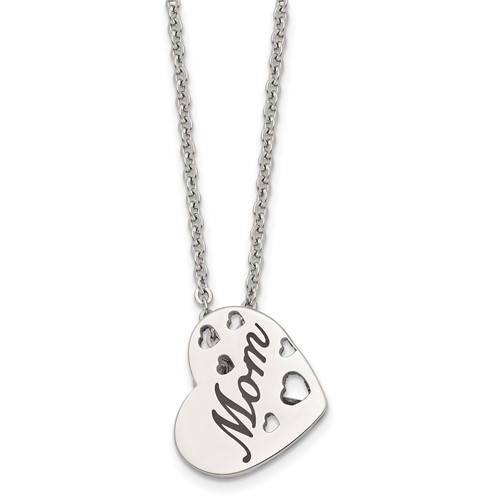 Chisel Stainless Steel Polished Enameled Mom Heart Pendant on a Cable Chain Necklace, 20"