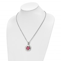 Chisel Stainless Steel Polished Flower Necklace with Pink Cat's Eye Pendant on an Cable Chain, 18" view 4