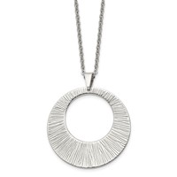 Chisel Stainless Steel Polished and Textured Circle Pendant on a Cable Chain Necklace, 24" view 3
