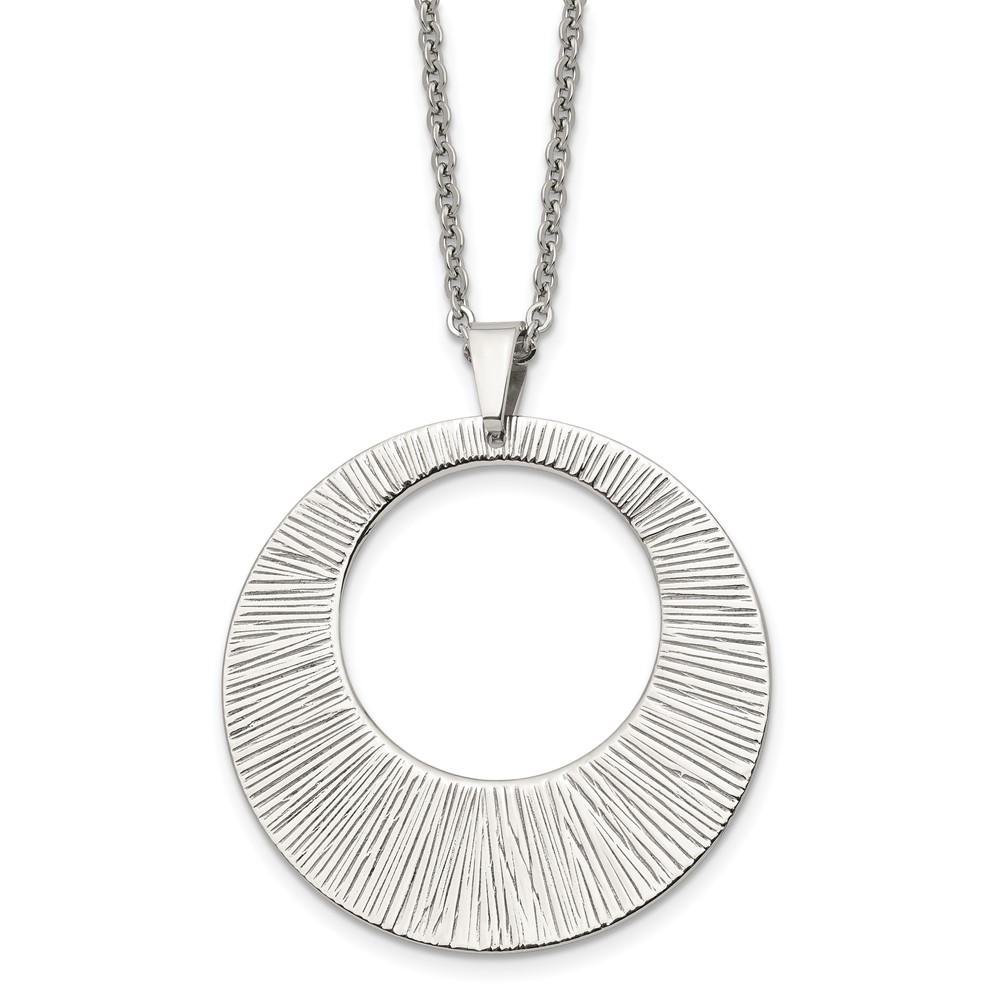 Chisel Stainless Steel Polished and Textured Circle Pendant on a Cable Chain Necklace, 24"