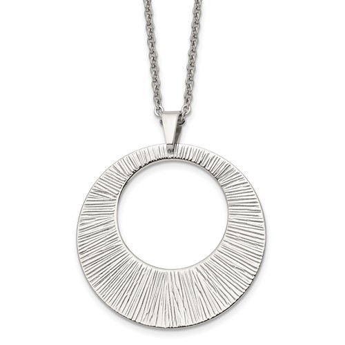 Chisel Stainless Steel Polished and Textured Circle Pendant on a Cable Chain Necklace, 24"