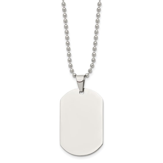 Chisel Stainless Steel Polished Dog Tag on a 24 inch Cable Chain Necklace