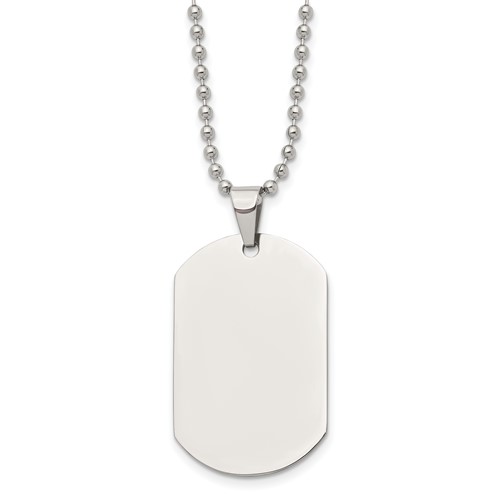 Chisel Stainless Steel Polished Dog Tag on a Cable Chain Necklace, 24"