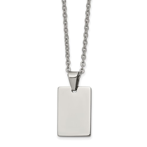 Chisel Stainless Steel Polished Rectangle Dog Tag on an Cable Chain Necklace, 18"