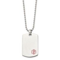 Chisel Stainless Steel Polished Necklace with Red Enamel Medical ID Dog Tag on a Ball Chain, 24" view 3