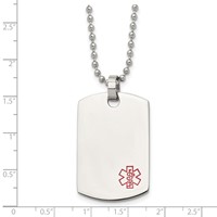 Chisel Stainless Steel Polished Necklace with Red Enamel Medical ID Dog Tag on a Ball Chain, 24" view 5
