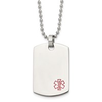 Chisel Stainless Steel Polished Necklace with Red Enamel Medical ID Dog Tag on a Ball Chain, 24" view 1