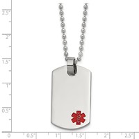 Chisel Stainless Steel Polished Necklace with Red Enamel Medical ID Dog Tag on a Ball Chain, 24" view 5