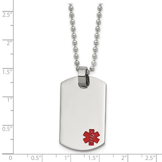 Chisel Stainless Steel Polished with Red Enamel Medical ID Dog Tag on a 24 inch Ball Chain Necklace