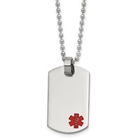 Chisel Stainless Steel Polished Necklace with Red Enamel Medical ID Dog Tag on a Ball Chain, 24" view 1