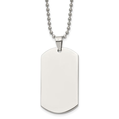 Chisel Stainless Steel Polished Dog Tag on a Ball Chain Necklace, 24"