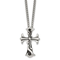 Chisel Stainless Steel Antiqued Polished and Textured Scroll Cross Pendant on a Curb Chain Necklace, 22" view 3