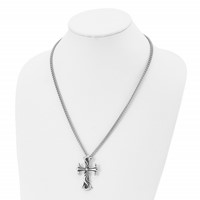 Chisel Stainless Steel Antiqued Polished and Textured Scroll Cross Pendant on a Curb Chain Necklace, 22" view 4