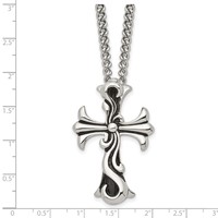 Chisel Stainless Steel Antiqued Polished and Textured Scroll Cross Pendant on a Curb Chain Necklace, 22" view 5