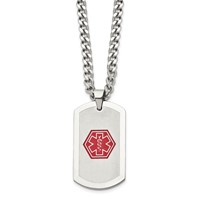 Chisel Stainless Steel Brushed and Polished Necklace with Red Enamel Medical ID Dog Tag on a Curb Chain, 30" view 3