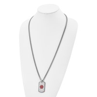Chisel Stainless Steel Brushed and Polished Necklace with Red Enamel Medical ID Dog Tag on a Curb Chain, 30" view 4