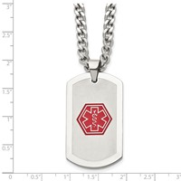 Chisel Stainless Steel Brushed and Polished Necklace with Red Enamel Medical ID Dog Tag on a Curb Chain, 30" view 5
