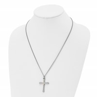 Chisel Stainless Steel Polished Necklace with 14K Gold Accent 0.07 Carat Diamond Cross Pendant on a Curb Chain, 22" view 4
