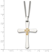 Chisel Stainless Steel Polished Necklace with 14K Gold Accent 0.07 Carat Diamond Cross Pendant on a Curb Chain, 22" view 5