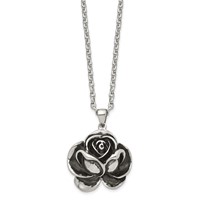 Chisel Stainless Steel Antiqued and Polished Flower Pendant on a Cable Chain Necklace, 24" view 3