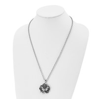 Chisel Stainless Steel Antiqued and Polished Flower Pendant on a Cable Chain Necklace, 24" view 4