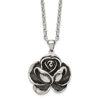 Chisel Stainless Steel Antiqued and Polished Flower Pendant on a Cable Chain Necklace, 24" view 1