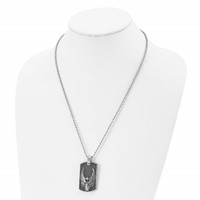 Chisel Stainless Steel Antiqued and Polished Black IP-plated Grenade Necklace with Wings Dog Tag on a Ball Chain, 22" view 3