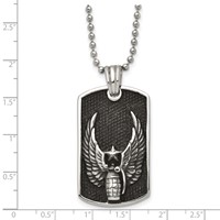 Chisel Stainless Steel Antiqued and Polished Black IP-plated Grenade Necklace with Wings Dog Tag on a Ball Chain, 22" view 4