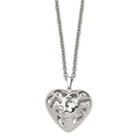 Stainless Steel Polished Filigree Puffed Heart Necklace, 20" view 3