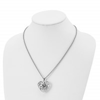 Stainless Steel Polished Filigree Puffed Heart Necklace, 20" view 4
