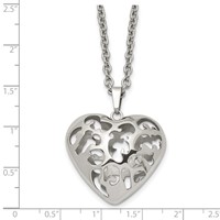 Stainless Steel Polished Filigree Puffed Heart Necklace, 20" view 5
