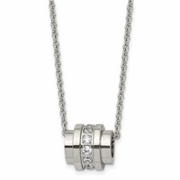 Stainless Steel Polished Necklace with CZ, 20" view 1