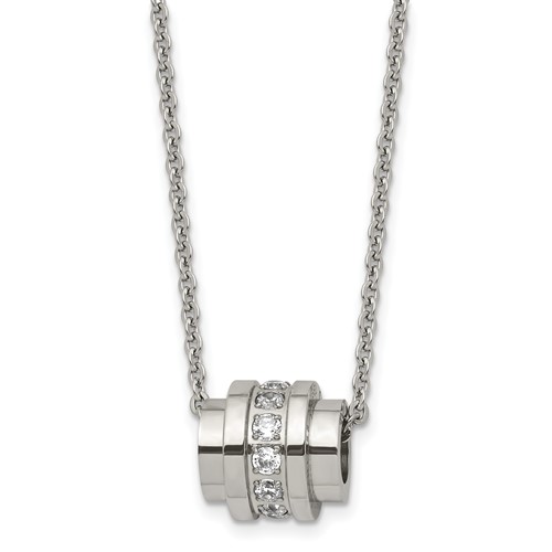 Stainless Steel Polished Necklace with CZ, 20"