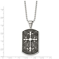 Stainless Steel Polished Necklace with Black Enamel Cross Dog Tag, 22" view 3