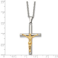Chisel Stainless Steel Polished Yellow IP-plated Crucifix Pendant on a Cable Chain Necklace, 20" view 5