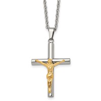 Chisel Stainless Steel Polished Yellow IP-plated Crucifix Pendant on a Cable Chain Necklace, 20" view 1