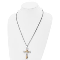 Chisel Stainless Steel Brushed and Polished Yellow IP-plated Crucifix on a Curb Chain Necklace, 24" view 4