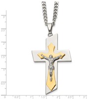 Chisel Stainless Steel Brushed and Polished Yellow IP-plated Crucifix on a Curb Chain Necklace, 24" view 5