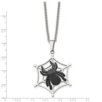 Stainless Steel Polished Black IP-plated Spider on Web Necklace, 22" view 3
