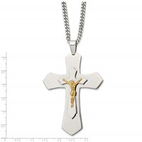 Chisel Stainless Steel Polished Yellow IP-plated Large Crucifix Pendant on a Curb Chain Necklace, 24" view 3