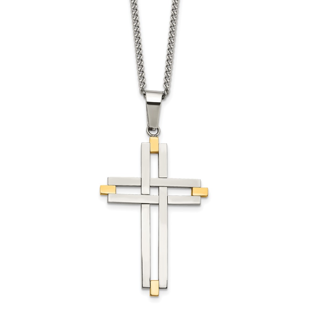 Stainless Steel Polished Yellow IP-plated Cross 22in Necklace