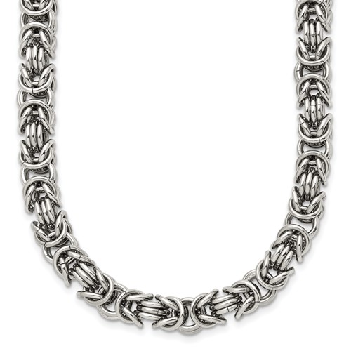 Chisel Stainless Steel Polished Byzantine Link Necklace, 18"