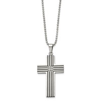 Chisel Stainless Steel Polished Black IP-plated 0.05 Carat Black Diamond Striped Cross Pendant on a Ball Chain Necklace, 22" view 3