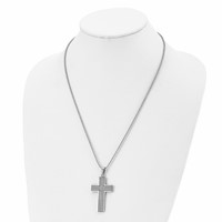Chisel Stainless Steel Polished Black IP-plated 0.05 Carat Black Diamond Striped Cross Pendant on a Ball Chain Necklace, 22" view 4