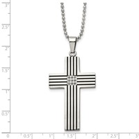Chisel Stainless Steel Polished Black IP-plated 0.05 Carat Black Diamond Striped Cross Pendant on a Ball Chain Necklace, 22" view 5