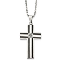 Chisel Stainless Steel Polished Black IP-plated 0.05 Carat Black Diamond Striped Cross Pendant on a Ball Chain Necklace, 22" view 1
