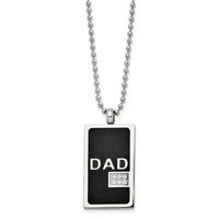 Chisel Stainless Steel Polished Black IP-plated Necklace with CZ Dad Dog Tag on a Ball Chain, 24" view 3