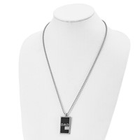 Chisel Stainless Steel Polished Black IP-plated Necklace with CZ Dad Dog Tag on a Ball Chain, 24" view 4